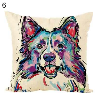 

45x45cm Colored Painting Dog Throw Pillow Case Cushion Cover Sofa Bed Decor