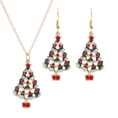 

2020 New Cute Festive Christmas Tree Drop Oil Christmas Tree Christmas Gift Earrings\Earrings Necklace Set