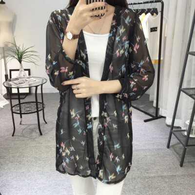 

Women Chiffon Kimono Cardigan Floral Printed Long Sleeve Blouse Summer Beach Cover Up Long Tops Boho Loose Ladies Shirts