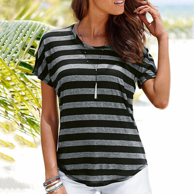 

Starmoon Womens Bohemian Casual O Neck Short Sleeve Striped Printed T Shirt Top Blouse