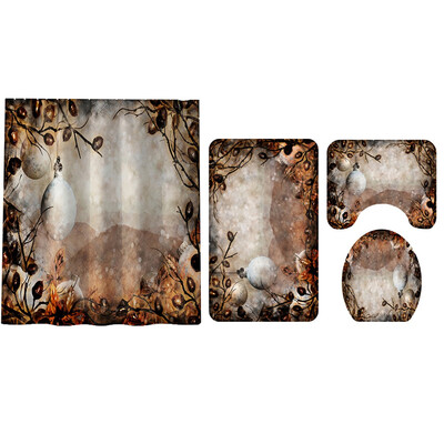 

Siaonvr 4PCS Non Slip Toilet Polyester Cover Mat Set Bathroom Shower Curtain