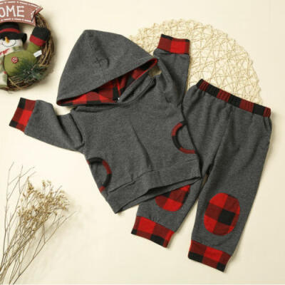 

2PCS Autumn Clothes Newborn Kids Baby Boy Girl Cotton Hooded Tops Pants Outfits