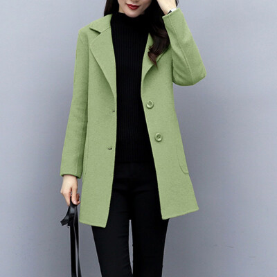 

Toponeto Women Work Solid Vintage Winter Office Long Sleeve Button Woolen Jacket Coat