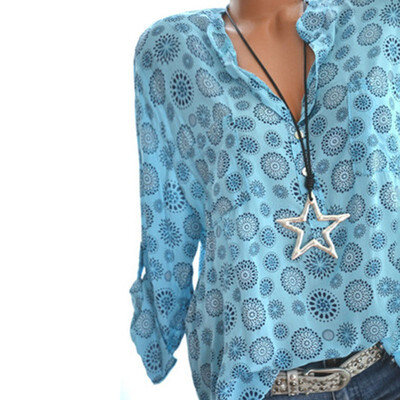 

2019 Women Fashion Casual V-neck Long sleeve Printing Tops