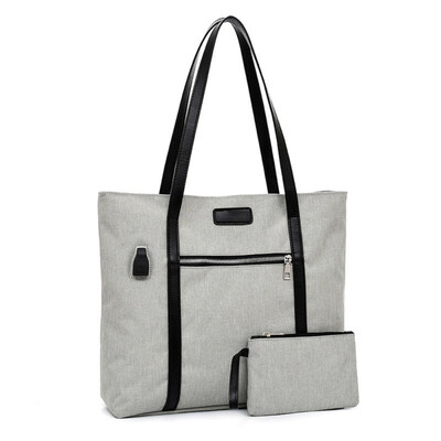 

2Pcs Fashion Travel Large Capacity Tote Shoulder Bag with USB Port Clutches Set