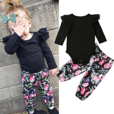 

Toddler Baby Girl Clothes Solid Romper Bodysuit Floral Pants Leggings Outfits US