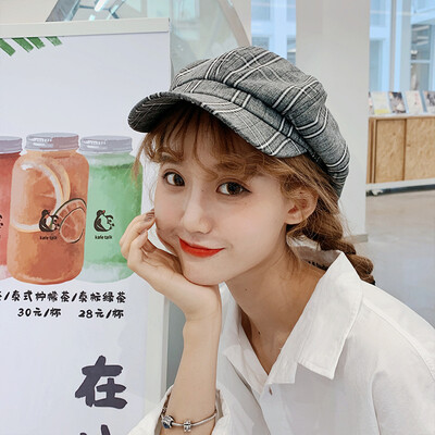 

2019 Octagonal Hat Female British Literature&Art Retro Beret Lattice Painter Hat Leisure Cotton Hat Wholesale