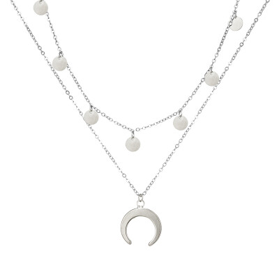 

Tocona Boho Horn Pendant Charming Multi-Layered Sequins Choker Necklace Silver Long Necklace Women Jewelry Collares Femme 6376