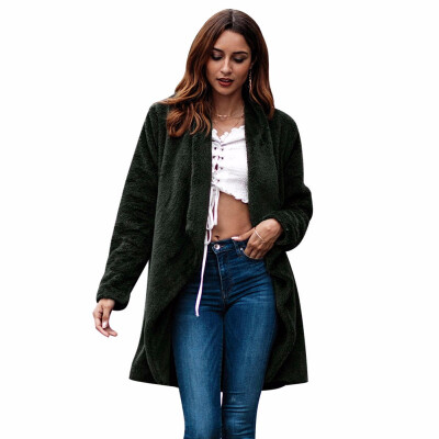 

Newest Arrival Women Autumn Winter Coats Lapel Long Sleeves Warm Solid Color Artificial Cashmere Outwear Coat