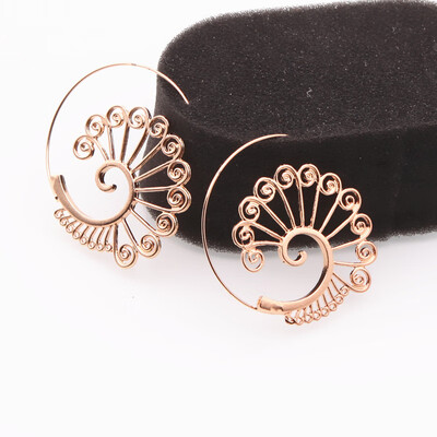

E0447 Ethnic Jewelry Swirl Hoop Earring For Women Brincos Gold Color Geometric Earrings Steampunk Style Statement Party Jewelry