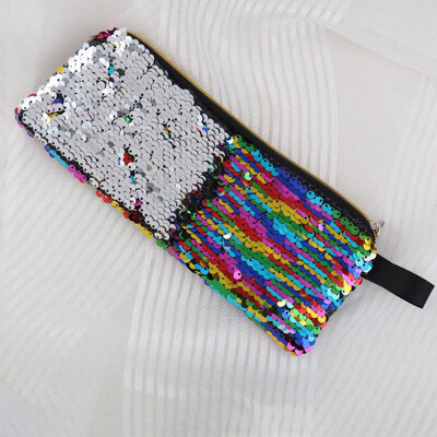 

1Pc Fashion Double Color Sequins Glitter Handbag Pencil Case Stationery Pen Bag Cosmetic Makeup Bag