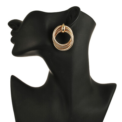 

New Vintage Golden Color Hoop Earrings For Women Heavy Double Round Circle Statement Earrings Gift For Party Wholesale