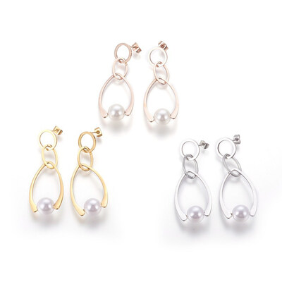 

304 Stainless Steel Dangle Stud Earrings with Acrylic Pearl Drop Mixed Color 54mm Pin 08mm