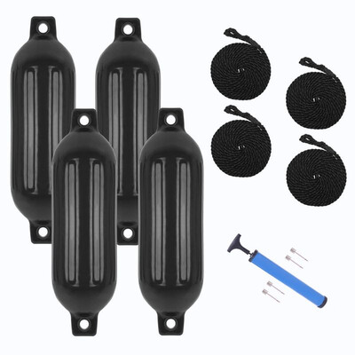 

Ktaxon Boat Fenders 4-Pack Black 23" x 63" with Ropes & Inflator for Boat Small Sailboat Ski Boat etc