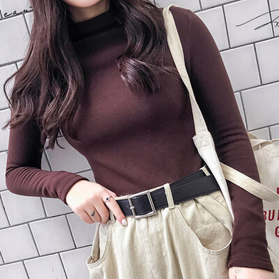 

Tailored Autumn Winter Women Long Sleeve Solid Pullover Turtleneck Velvet Basic Tops