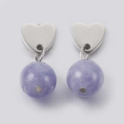 

Natural Aquamarine Beads Ear Studs with 304 Stainless Steel Findings Heart&Round 20mm Pin 07mm