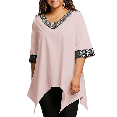 

Plus Size Two Tone Sequined Blouse