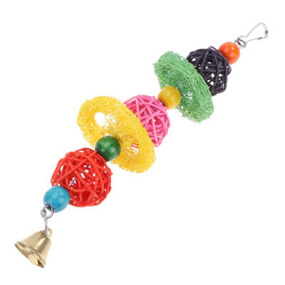 

Colorful Vine Balls Parrot Toy Bell Chewing Bite Bird Pet Hanging Decor Toy