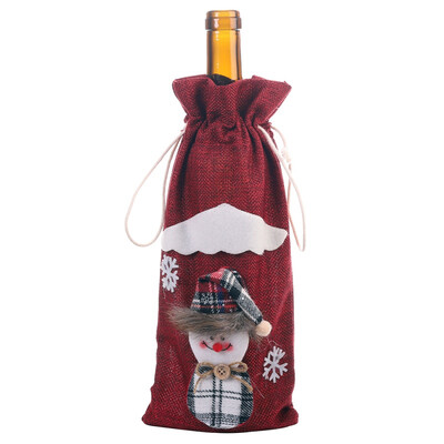 

New Hot Drawstring Decorative Wine Bottle Cover Bags Christmas Holiday Dining Table Home Party Decoration Santa ClausSnowman