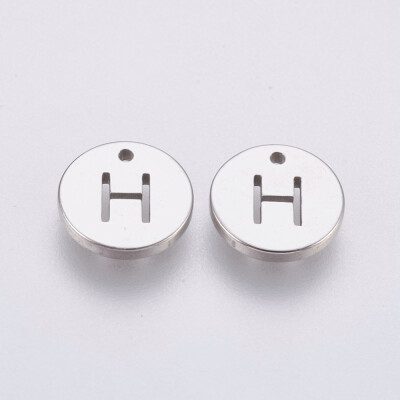 

304 Stainless Steel Charms Flat Round with Letter Stainless Steel Color LetterH 10x1mm Hole 1mm