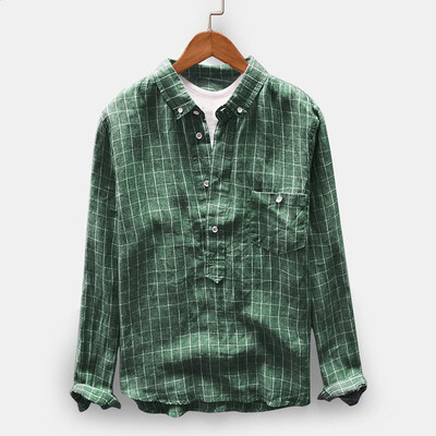 

Toponeto Mens Retro Plaid Long Sleeve Button Pocket Plus Size Turn-down Collar Shirts