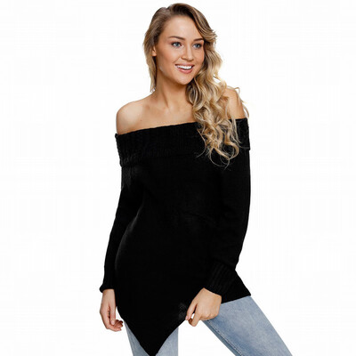 

One-neck collar long sleeve pullover wool knit sweater womens