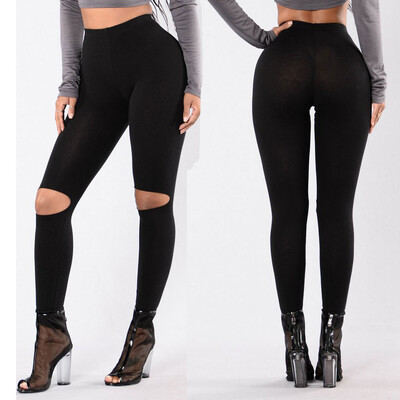 

Women Fashion Solid High Elasticity Hole Leggings Gym Active Pants