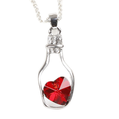 

New Design Look For Love Drift Bottles Necklace Crystal Heart Clavicle Chain Pendantsamp Necklaces