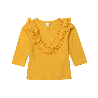 

Kids Baby Girls Vintage Ruffled Collar Cotton Long Sleeve Tops T Shirt Blouse