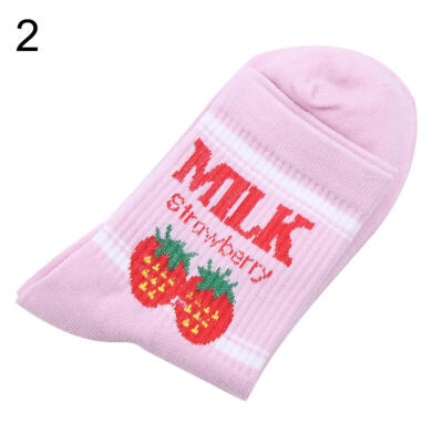 

Cute Strawberry Banana Cow Middle Tube Cotton Breathable Women Skateboard Socks