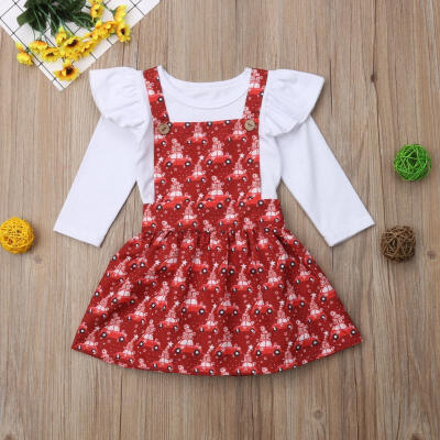 

2Pcs Toddler Baby Girls Cartoon Romper Bodysuit Suspender Dress Set Sunsuit Set