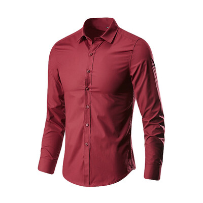

Tailored Mens Fashion Business Leisure Lapel Pure Color Long-sleeved Shirt Top Blouse