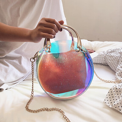 

Transparent small bag 2019 new wave Korean version of the wild simple shoulder slung small square bag laser jelly fairy bag