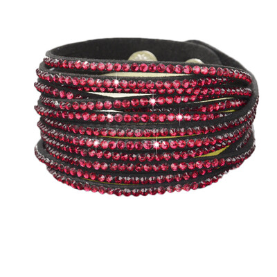 

Personality Solid Drill Colourful Rhinestone Multi-Layer Leather Rope Manual Bracelet Unisex Pair Jewellery