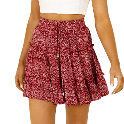 

Roseonmyhand Women Summer Casual Bohe High Waist Ruffled Floral Print Beach Short Skirt