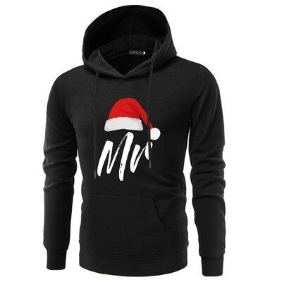 

2019 New Fashion Casual Christmas Hat Mr Mrs Print Couple Hoodies Long Sleeve Hooded Sweatshirt Lover Pullover