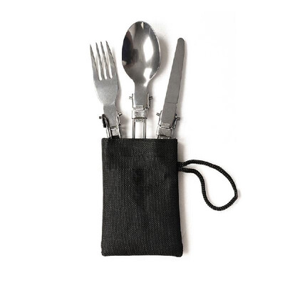 

3pcs Stainless Steel Cutlery Set Folding Spoon Fork Cutter Dinnerware for Outdoor Camping Picnic Home Kitchen