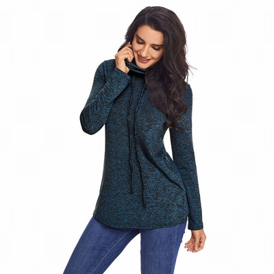 

Daily sports high collar long sleeve neckline strap pocket pullover casual sweatshirt womens