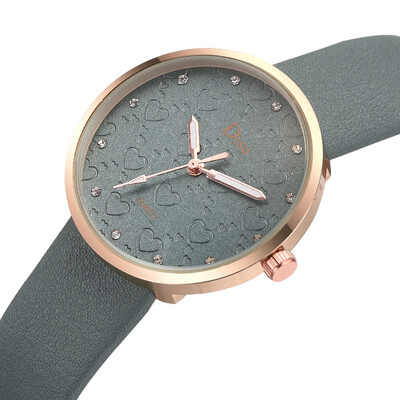 

RM Fashion Lady Frosted Dial Heart Shape Pattern Leather Belt Watch Quartz Watch
