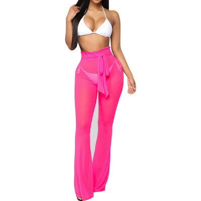 

Women Beach Mesh Sheer Bikini Cover Up Swimwear Transparent Long Pants Trousers