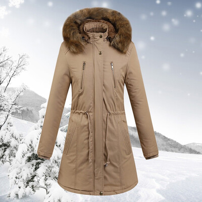

Toponeto Womens Winter Warm Long Hooded Drawstring Waist Jacket Pocket Cotton Coat