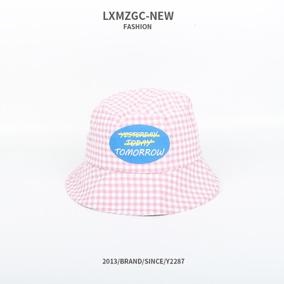

Han new plaid 100 fashion fisherman hat letter printing can adjust the domed basin cap outdoor sunscreen cap
