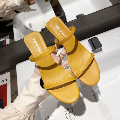 

Fairy wind high-heeled slippers female summer wear fashion Joker girl fine-heeled ins word sandals