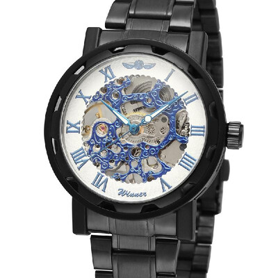 

Winner Fashion Mens Watches Skeleton Noctilucent Mechanical Movement Roman Numerals Waterproof Sports Business Analog Dial Stainl