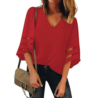 

Starmoon Women Summer Fashion V Neck Tops Three Quarter Sleeve Shirt Pullover Blouse