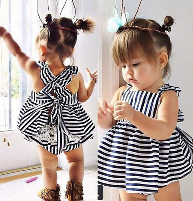 

2pcs Newborn Baby Girls Lace Stripe Dress Shorts Sunsuit Outfits Clothes Set