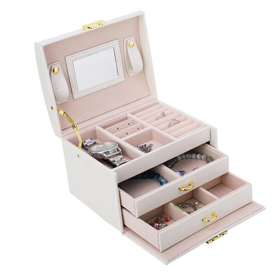 

3 Tiers PU Leather Jewelry Storage Case Display Box Holder Organizer with Mirror Jewelry Organizer Jewelry Storage Case