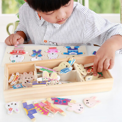 

Tailored Cartoon 4 Rabbit Bear Dress Changing Jigsaw Puzzle Wooden Toy