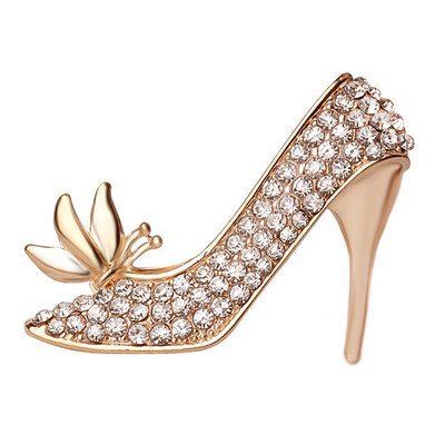 

Sexy Lady High Heel Shoes Rhinestone Suit Collar Pins Crystal Clothes Brooches