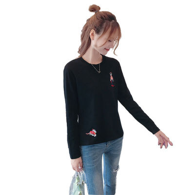 

Cartoon Print O-neck Korean Style Loose Long Sleeve T-shirts Women Wild Autumn Pullovers Simple Tops Female -2XL